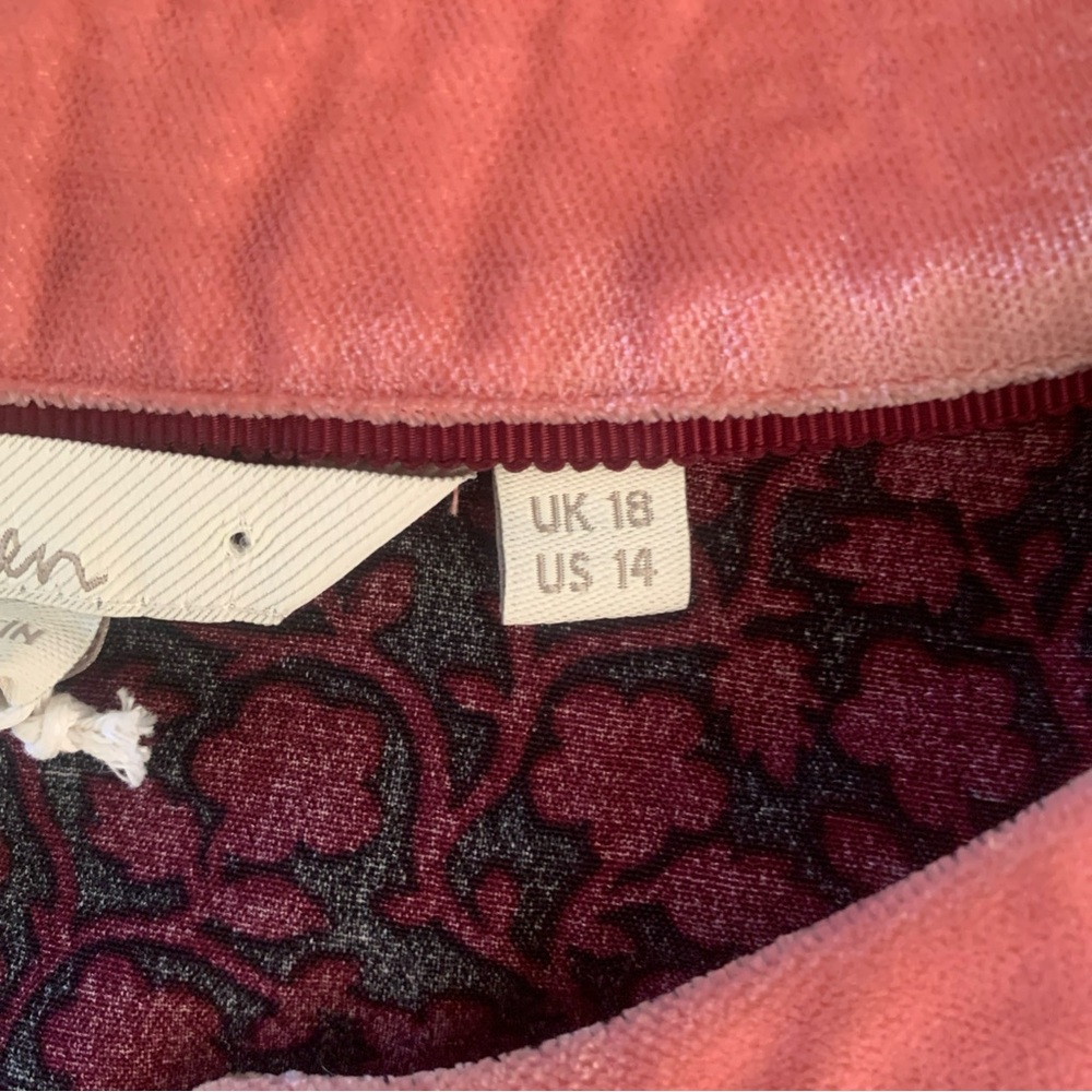 BODEN Annabelle Top Size 14 New Burgundy & Black Pink Velvet Trim ¾ Sleeve 🆕 - Picture 6 of 14